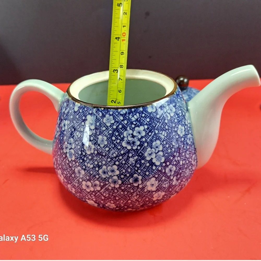 Vintage‎ Tachikichi Japanese Tea Set 6 Pc Blue Calico Floral Teapot Cups EX